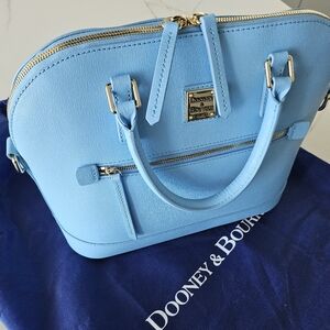 NWT Dooney & Bourke Saffiano Domed Zip Satchel Blue Leather